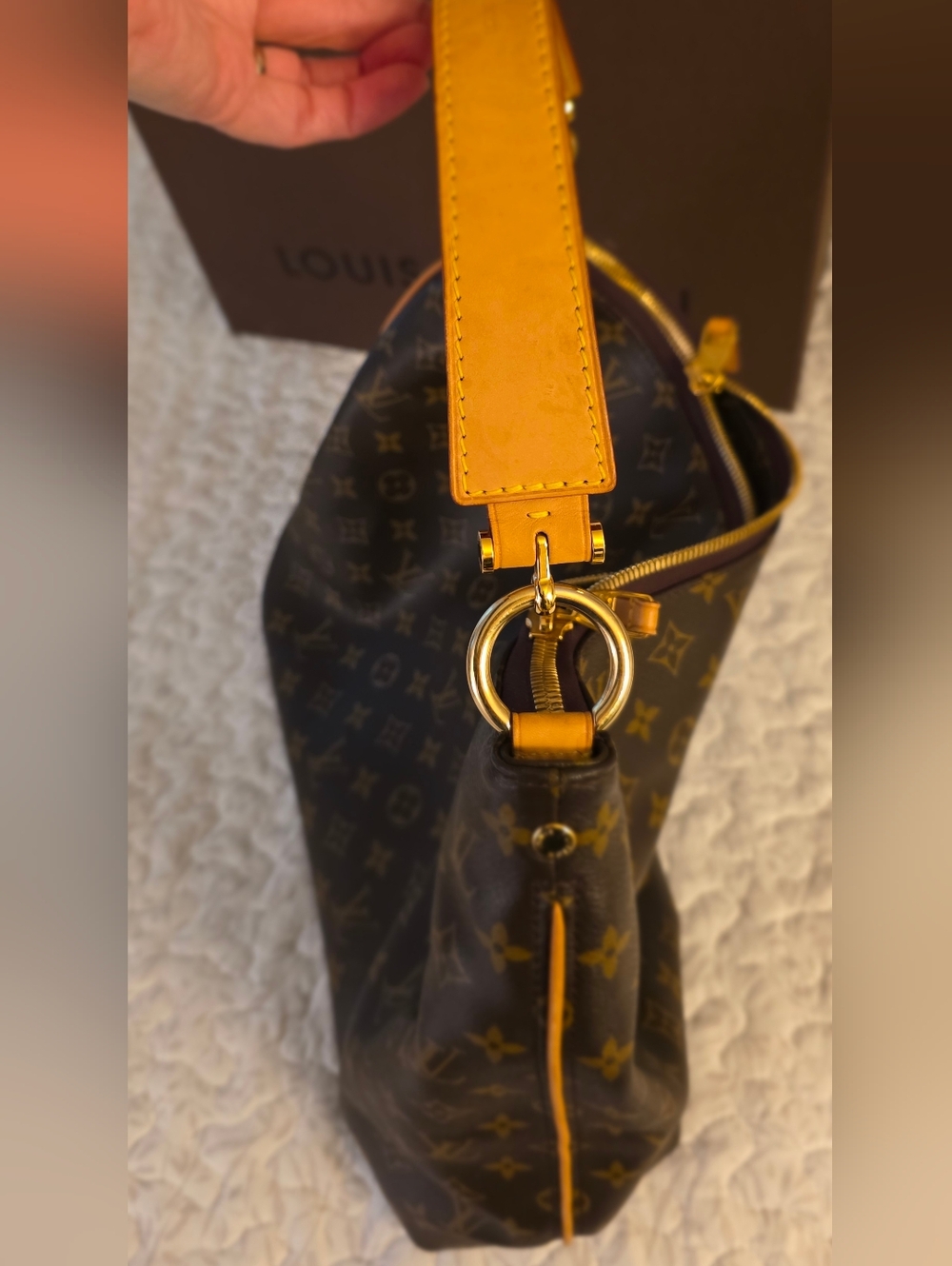 Louis Vuitton Monogram Shoulder Hobo Bag in Brown and Vachetta - Picture 7 of 16